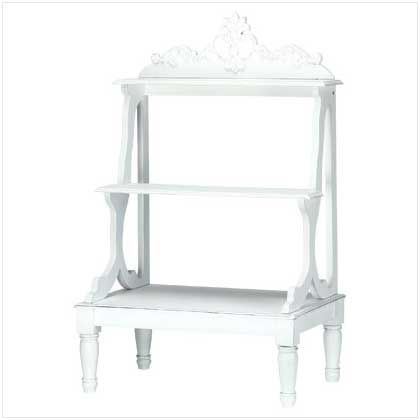   White Finish Wood Ladder Style Mini Shelves Floor Stand  