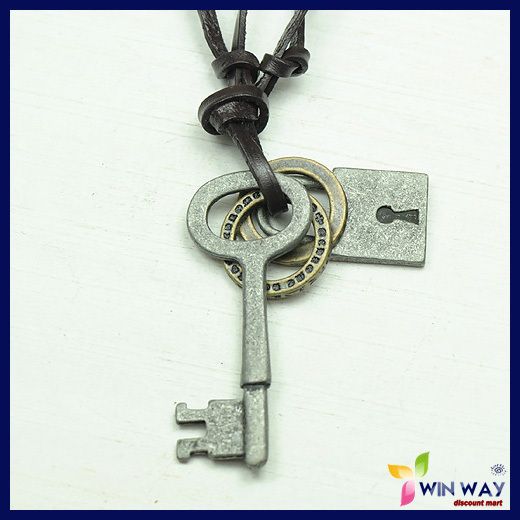 Key and Lock Rings Dog TAG Leather Cross Mens Necklaces  