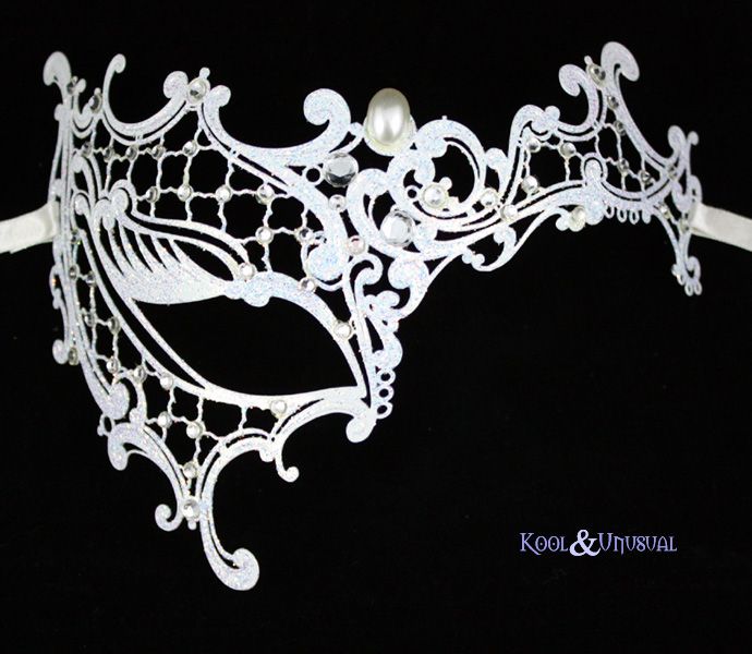 White Phantom Metal Lace & Crystal VENETIAN Mask  