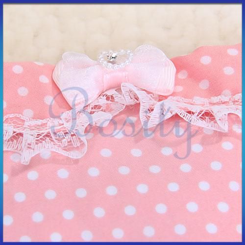 Bowtie Pink Dress Skirt Apparel Clothes Dots Pet Dog XS  