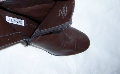 ALFANI BROWN LEATHER ANKLE BOOTS HEELS & BOWS 6 1/2M  