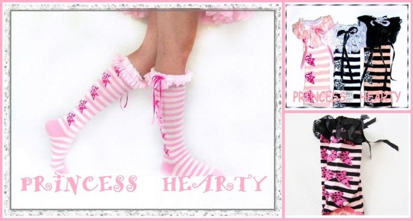 NWT BOUTIQUE GIRL Lacy Lolita Strips Style Knee High Socks 4T 5T 6 7 8 