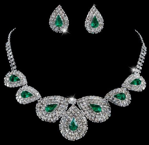   Rows Rhinestone Acrylic Crystal Clear Necklace Earrings 1set  