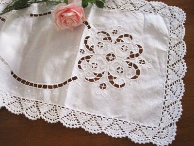 Elegant Hand Embroidery Cutwork Crochet Table Runner L  