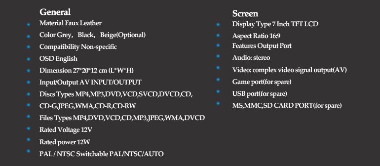 Black 2x 7 Inch Car Headrest DVD Player Radio TV Monitor+Headphones 