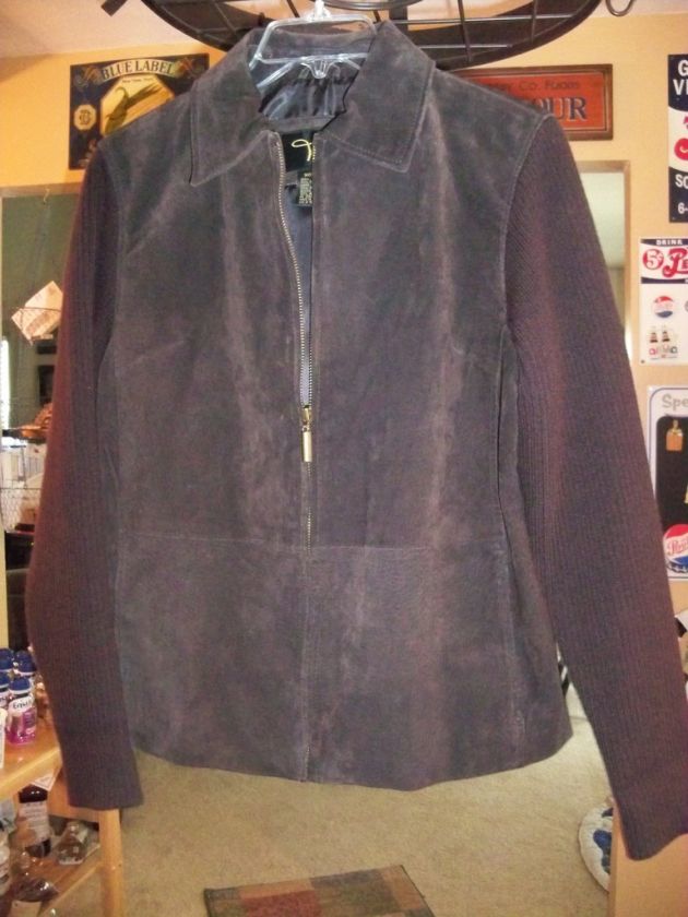 FABIO BROWN SUEDE LEATHER JACKET, KNIT SLEEVES, SZ MED  