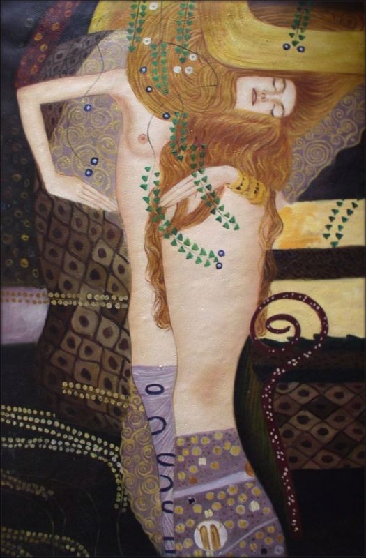   Hand Painted Oil Painting Repro Gustav Klimt Water Snakes  