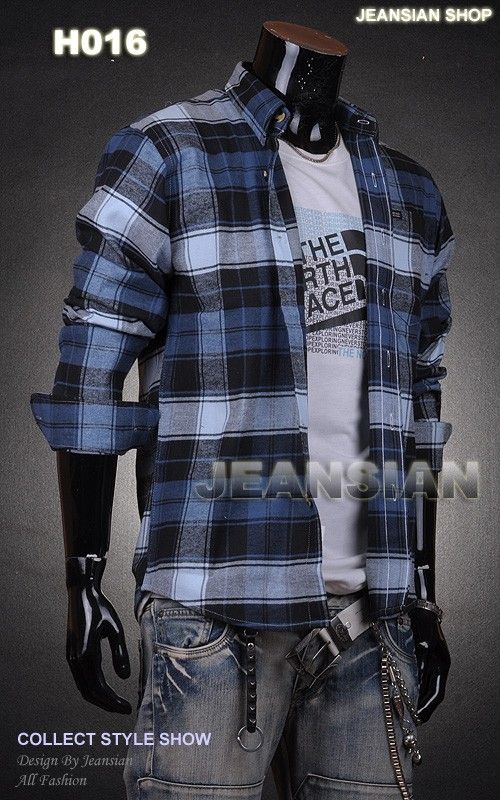 3mu Mens Style Designer Warm Flannel Shirts Tops Checks Plaid M L XL 