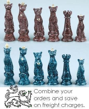 Chess Set Pieces Faux Marble Cats NIB  