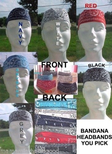 Bandana style elastic back headbands you pick color  