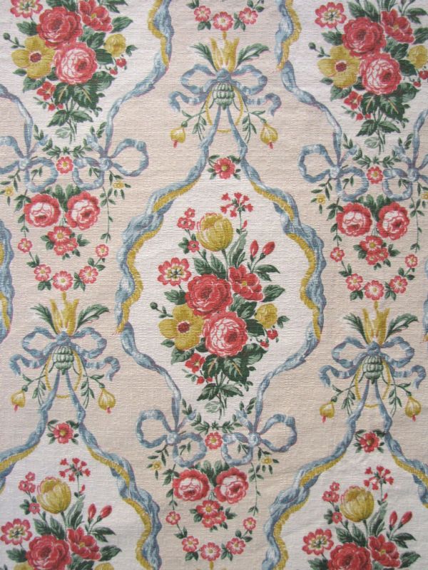 Vintage French floral fabric textured cotton material wide width 
