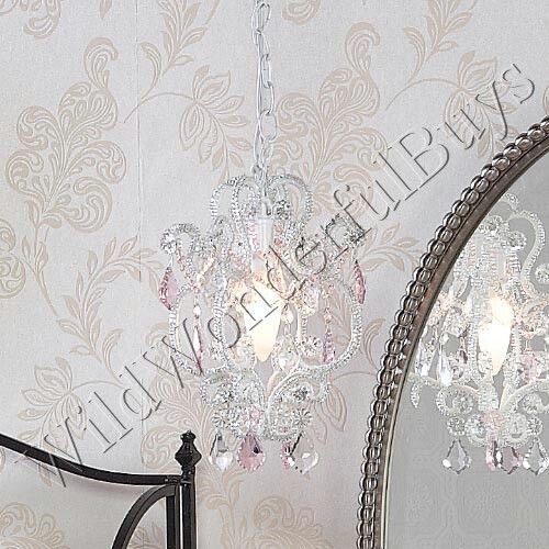 SHABBY FRENCH CHIC Scroll Petite CHANDELIER Light Pink Crystals 