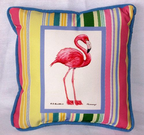 Tropical Pink Flamingo TiKi Indoor Outdoor Pillow 084  