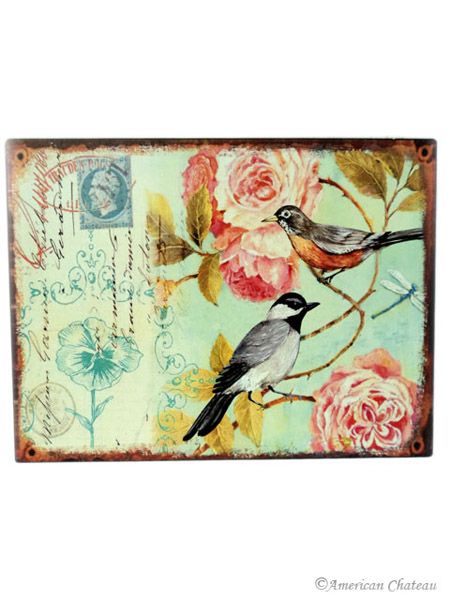 Metal French Birds & Flowers Plaque/Sign Wall Decor  