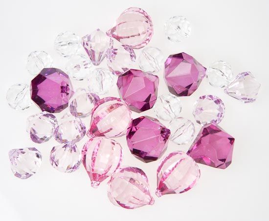 oz. Acrylic Sparkling Assorted Shaped Light to Dark Purple Gems give 