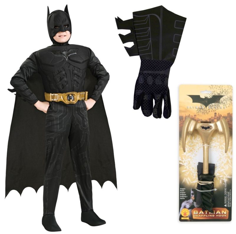 BATMAN Boys Super Hero Costume Set Gloves Hook 4 12  