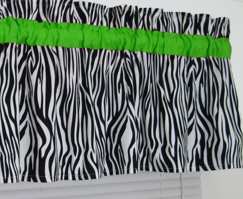 Zebra Valance Window Curtain Topper w/ LIME GREEN New  